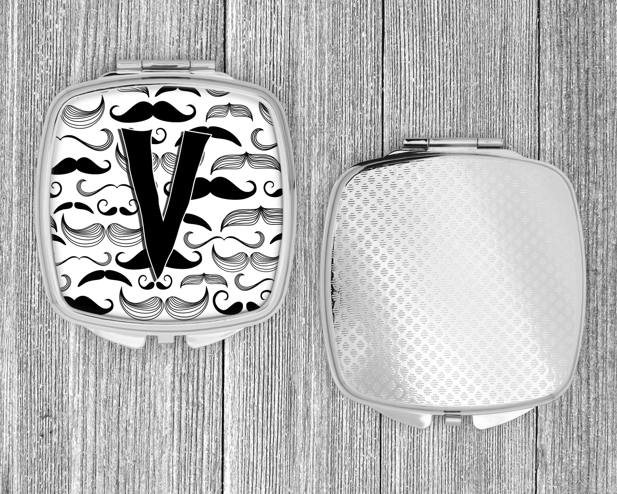 Letter V Moustache Initial Compact Mirror Decorative Travel Makeup Mirror for Women Girls Gifts Pocket Makeup Mirror Folding Handheld