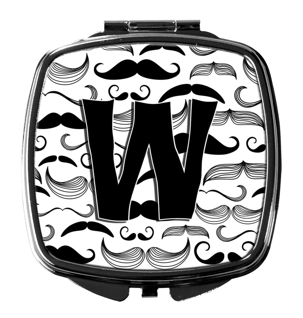 Letter W Moustache Initial Compact Mirror Decorative Travel Makeup Mirror for Women Girls Gifts Pocket Makeup Mirror Folding Handheld