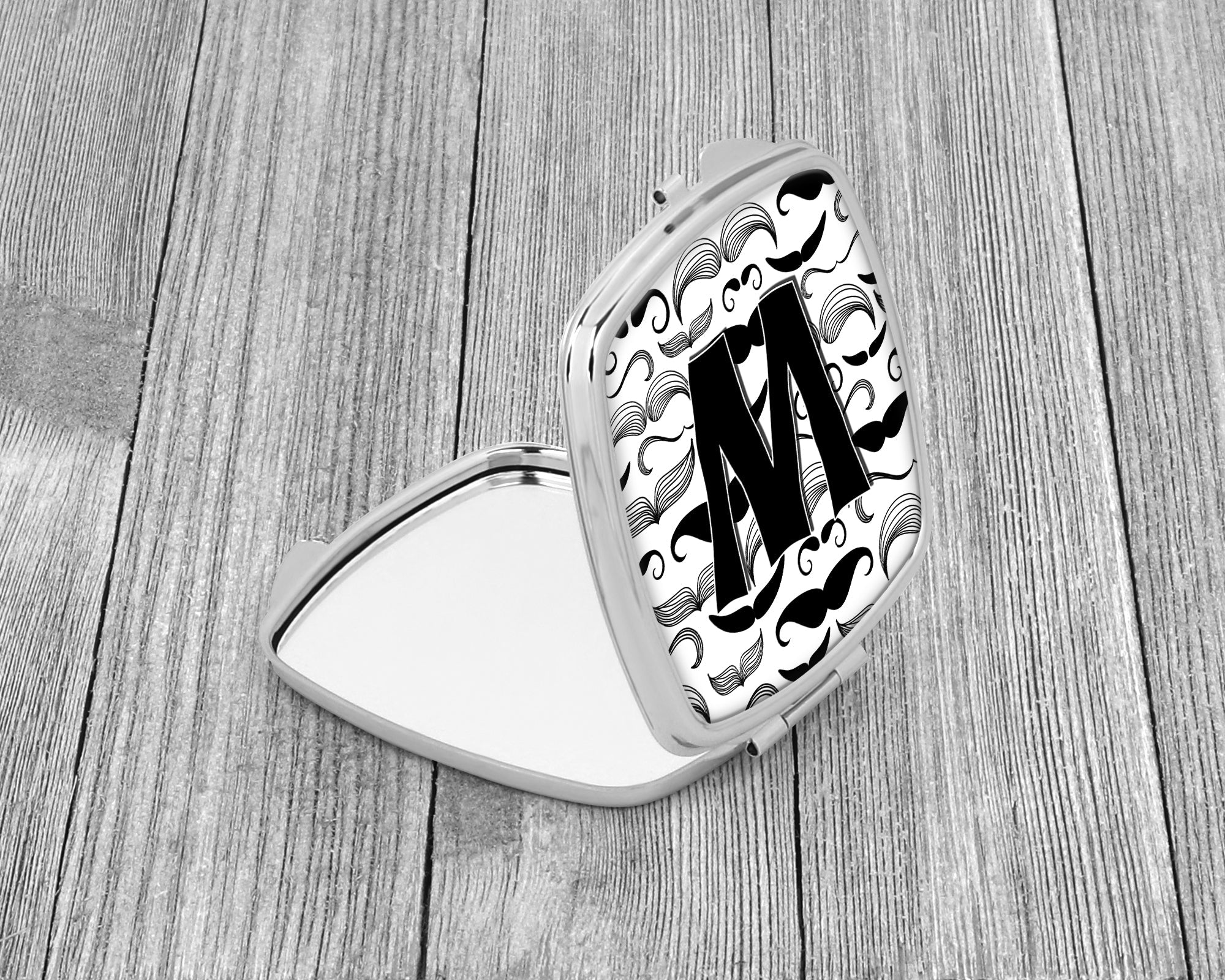 Letter W Moustache Initial Compact Mirror Decorative Travel Makeup Mirror for Women Girls Gifts Pocket Makeup Mirror Folding Handheld