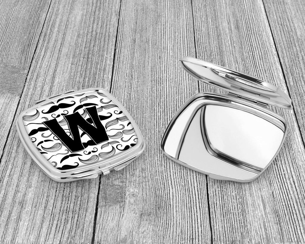Letter W Moustache Initial Compact Mirror Decorative Travel Makeup Mirror for Women Girls Gifts Pocket Makeup Mirror Folding Handheld