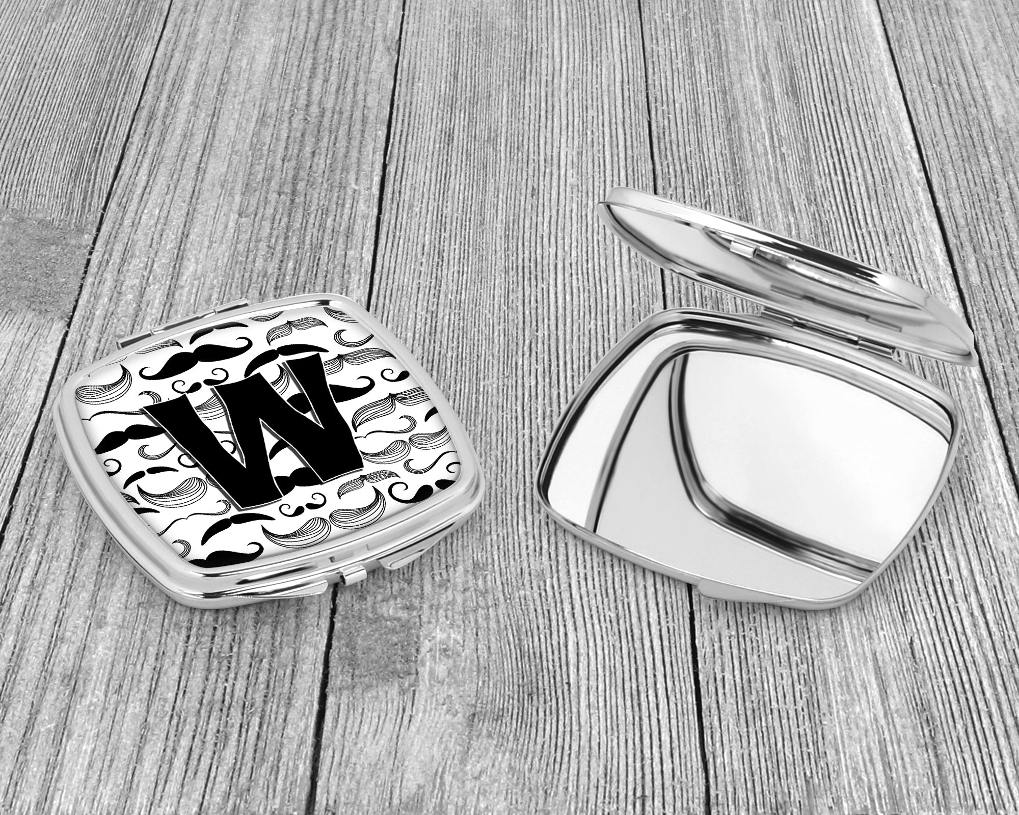 Letter W Moustache Initial Compact Mirror Decorative Travel Makeup Mirror for Women Girls Gifts Pocket Makeup Mirror Folding Handheld
