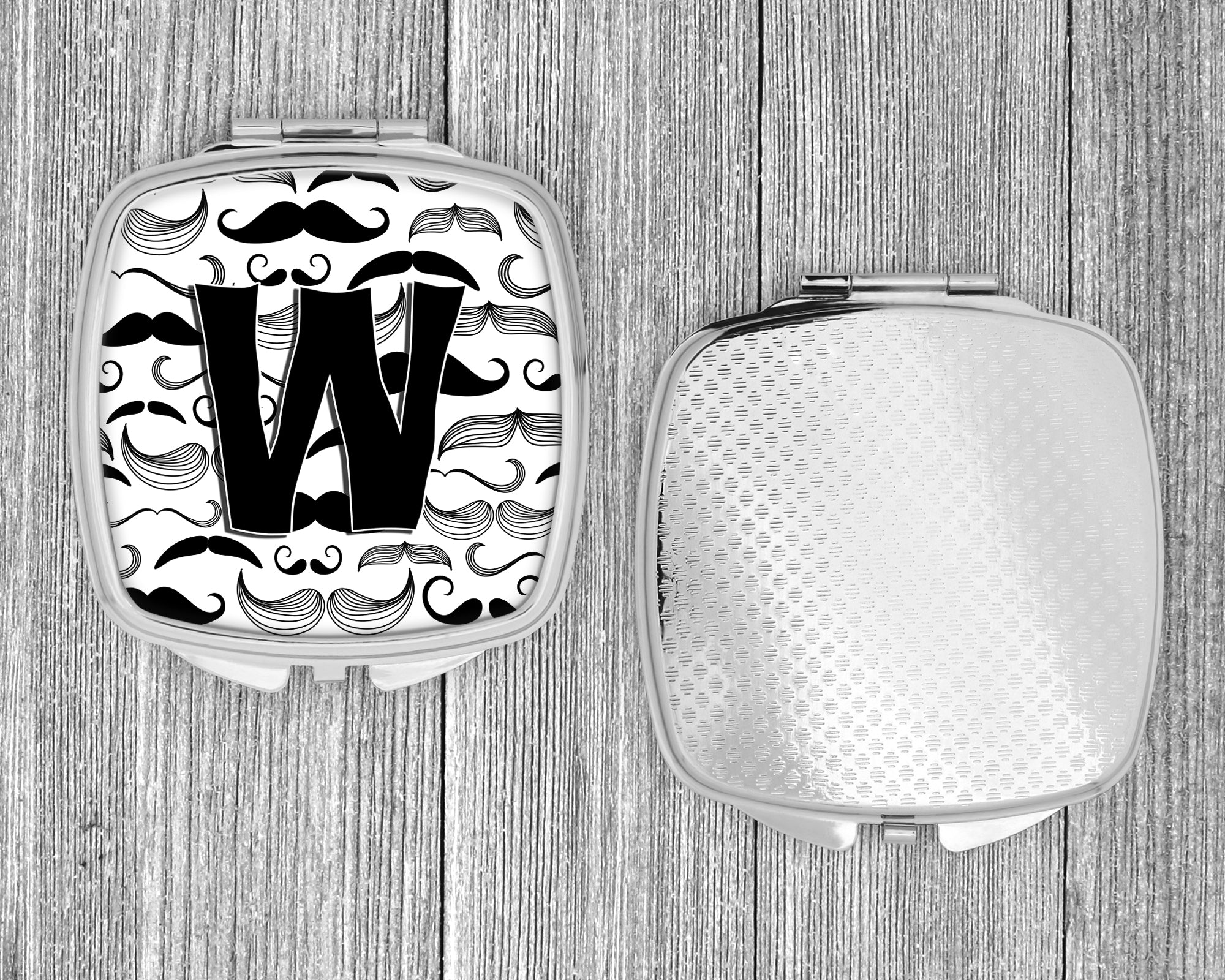 Letter W Moustache Initial Compact Mirror Decorative Travel Makeup Mirror for Women Girls Gifts Pocket Makeup Mirror Folding Handheld