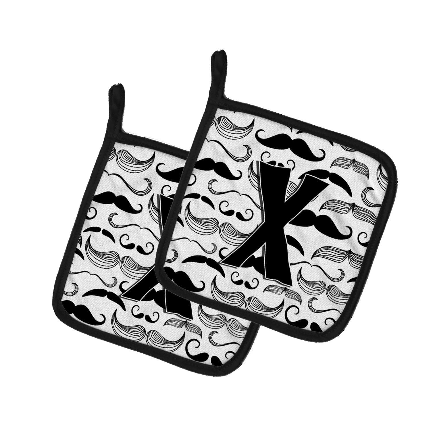 Letter X Moustache Initial Pot Holder Set of 2 Heat Resistant Quilted Hot Pads 7.5 x 7.5 Inch, Insulated Kitchen Trivets for Cooking & Baking