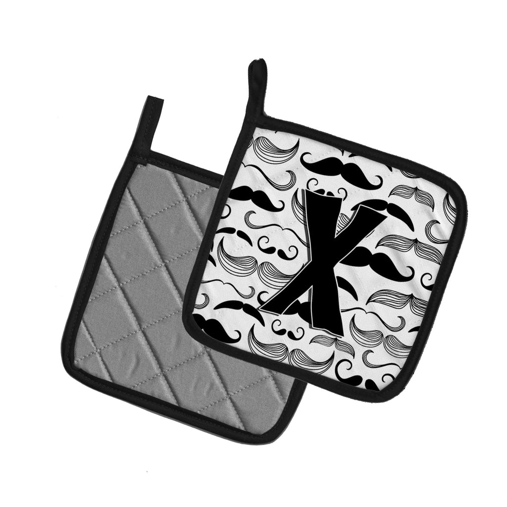 Letter X Moustache Initial Pot Holder Set of 2 Heat Resistant Quilted Hot Pads 7.5 x 7.5 Inch, Insulated Kitchen Trivets for Cooking & Baking
