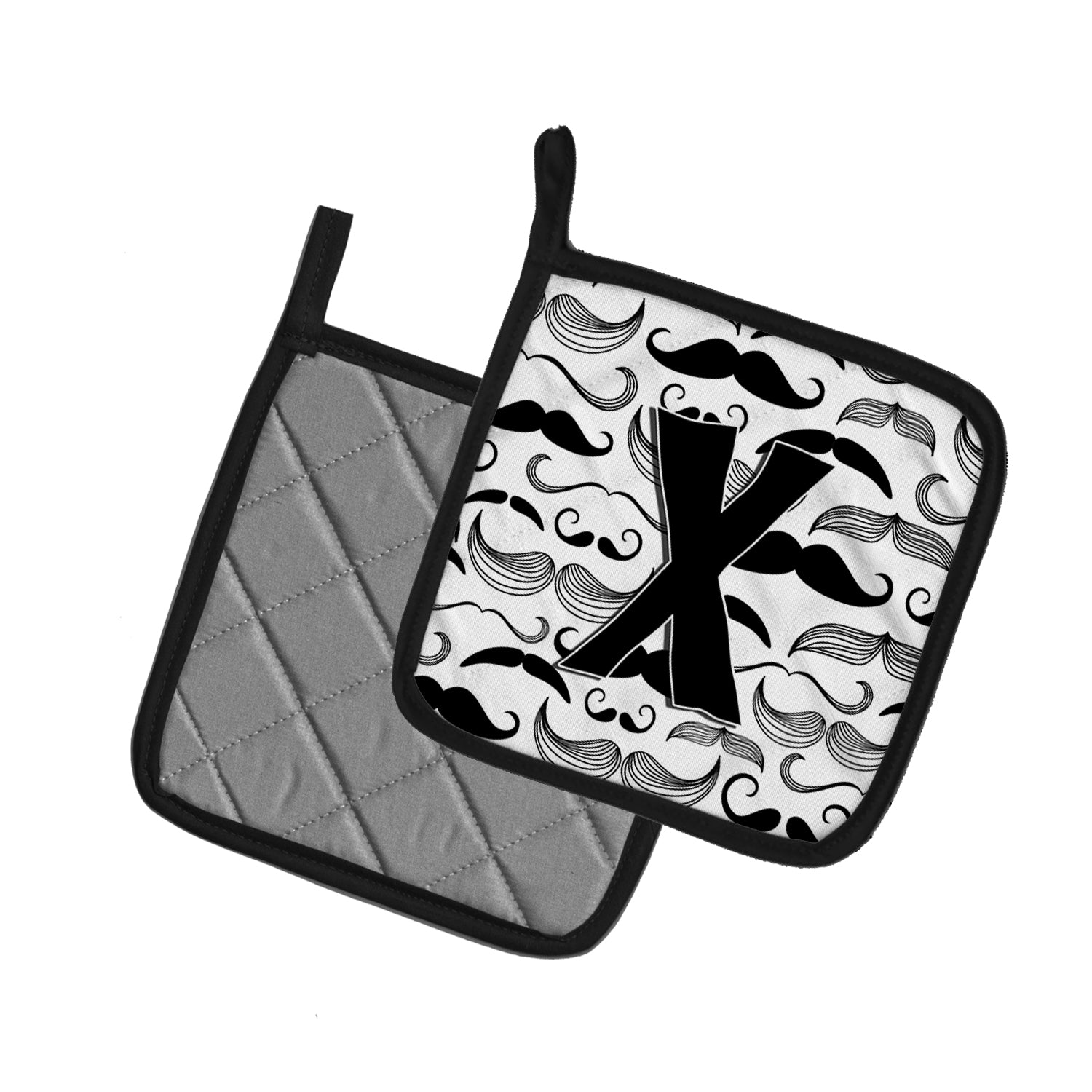 Letter X Moustache Initial Pot Holder Set of 2 Heat Resistant Quilted Hot Pads 7.5 x 7.5 Inch, Insulated Kitchen Trivets for Cooking & Baking