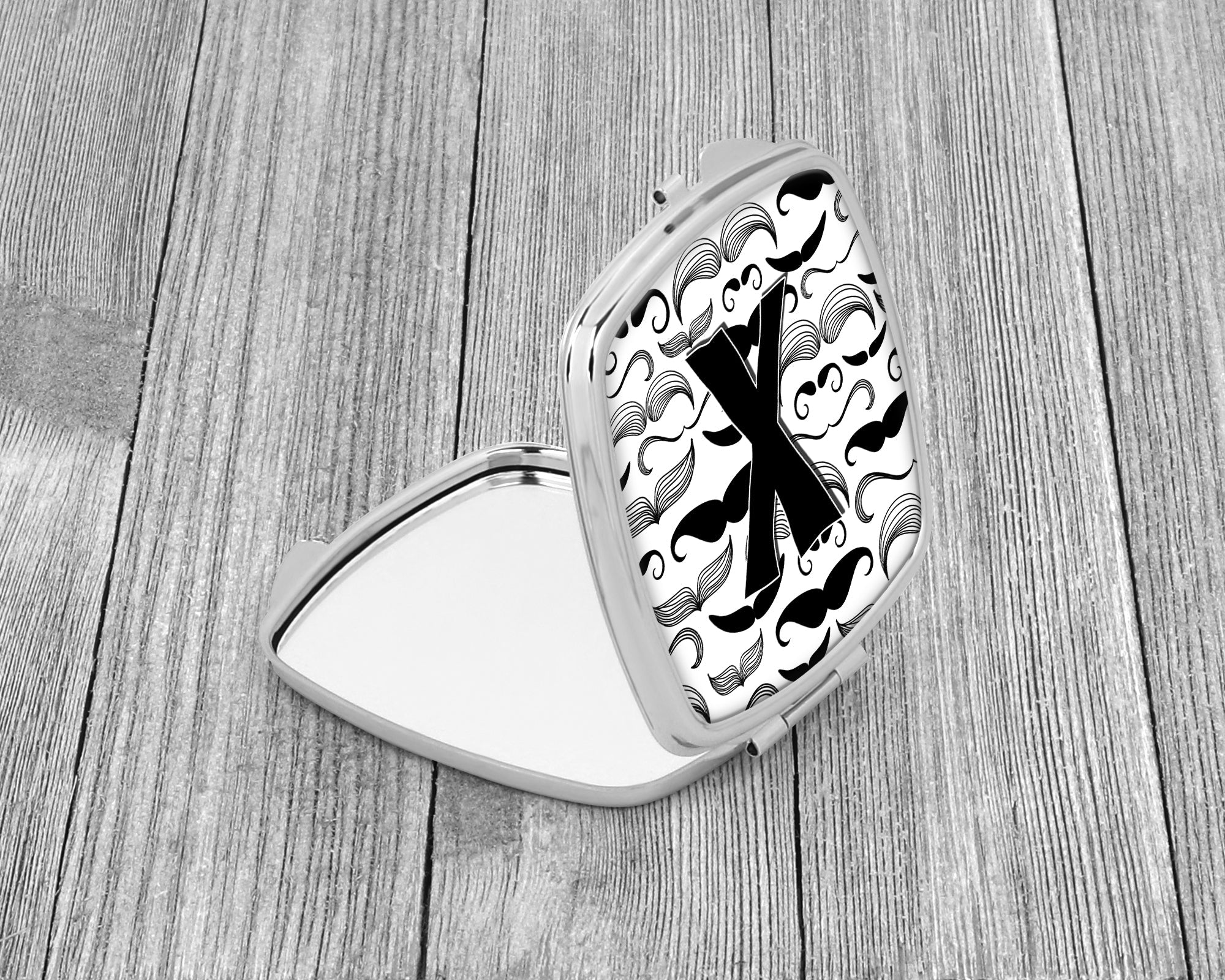 Letter X Moustache Initial Compact Mirror Decorative Travel Makeup Mirror for Women Girls Gifts Pocket Makeup Mirror Folding Handheld