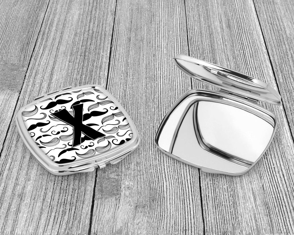 Letter X Moustache Initial Compact Mirror Decorative Travel Makeup Mirror for Women Girls Gifts Pocket Makeup Mirror Folding Handheld