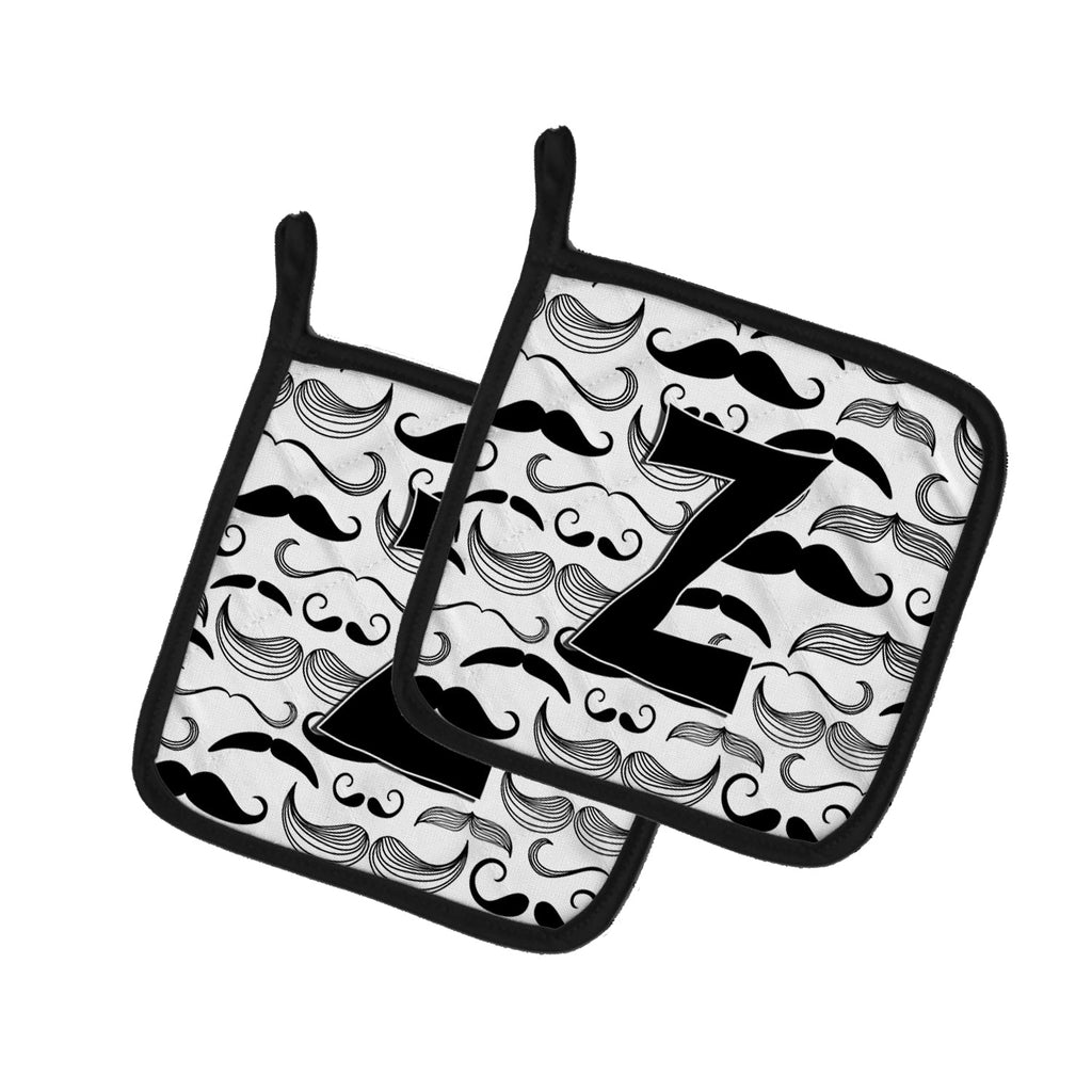 Letter Z Moustache Initial Pot Holder Set of 2 Heat Resistant Quilted Hot Pads 7.5 x 7.5 Inch, Insulated Kitchen Trivets for Cooking & Baking