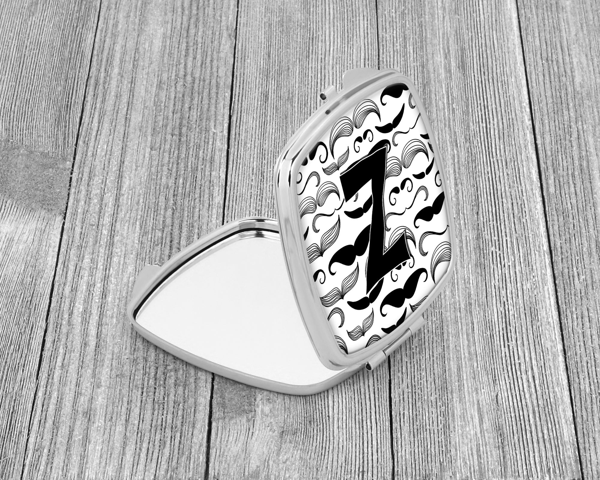 Letter Z Moustache Initial Compact Mirror Decorative Travel Makeup Mirror for Women Girls Gifts Pocket Makeup Mirror Folding Handheld
