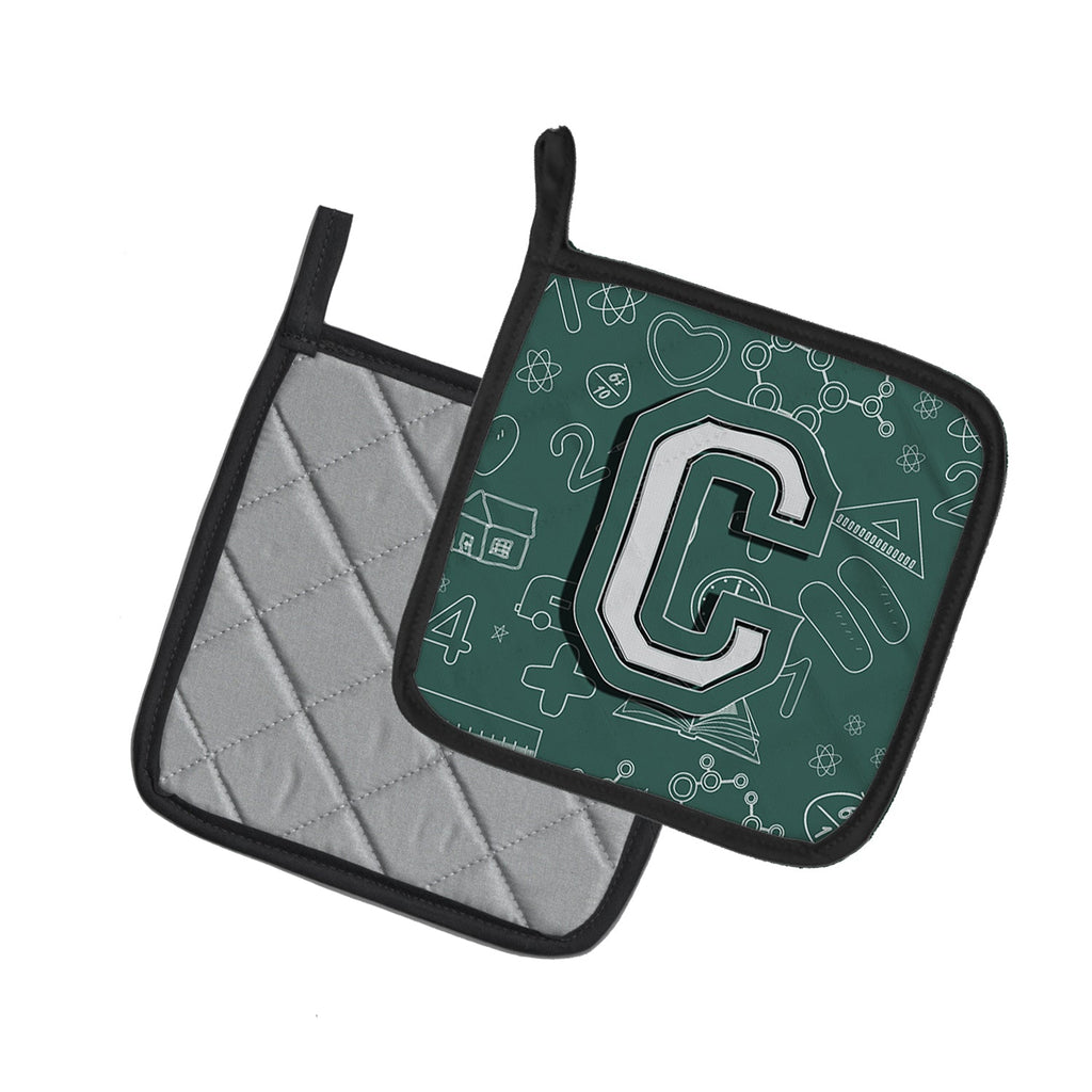 Letter C Back to School Initial Pot Holder Set of 2 Heat Resistant Quilted Hot Pads 7.5 x 7.5 Inch, Insulated Kitchen Trivets for Cooking & Baking