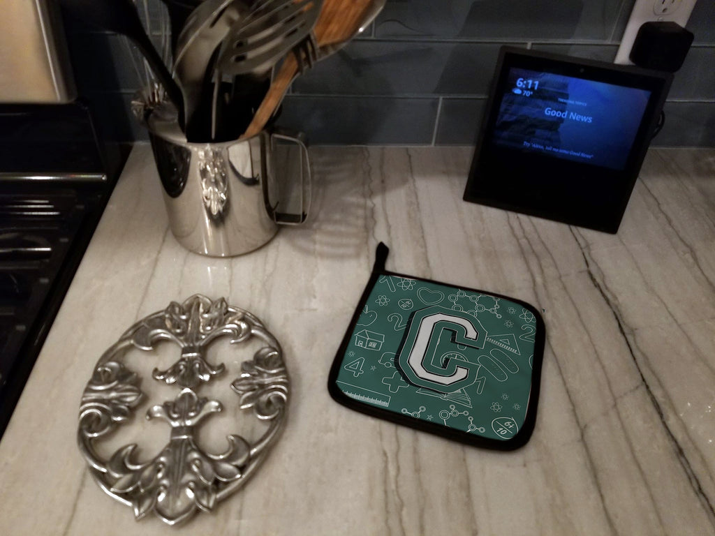 Letter C Back to School Initial Pot Holder Set of 2 Heat Resistant Quilted Hot Pads 7.5 x 7.5 Inch, Insulated Kitchen Trivets for Cooking & Baking