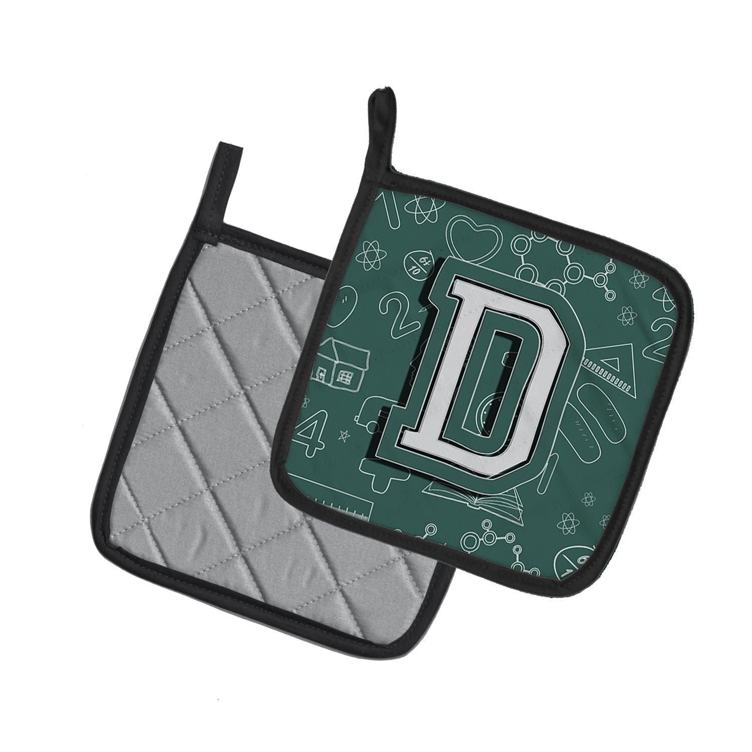 Letter D Back to School Initial Pot Holder Set of 2 Heat Resistant Quilted Hot Pads 7.5 x 7.5 Inch, Insulated Kitchen Trivets for Cooking & Baking