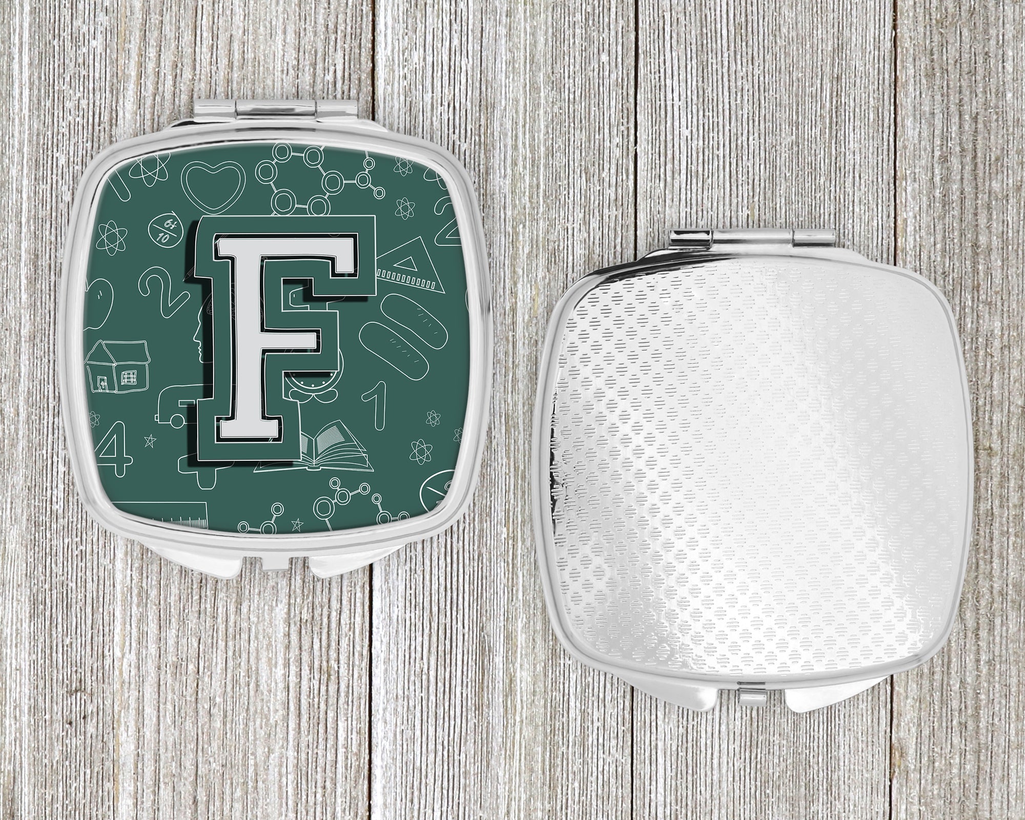 Letter F Back to School Initial Compact Mirror Decorative Travel Makeup Mirror for Women Girls Gifts Pocket Makeup Mirror Folding Handheld