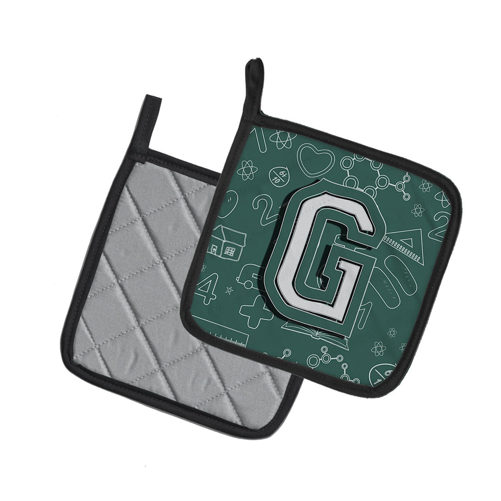 Letter G Back to School Initial Pot Holder Set of 2 Heat Resistant Quilted Hot Pads 7.5 x 7.5 Inch, Insulated Kitchen Trivets for Cooking & Baking