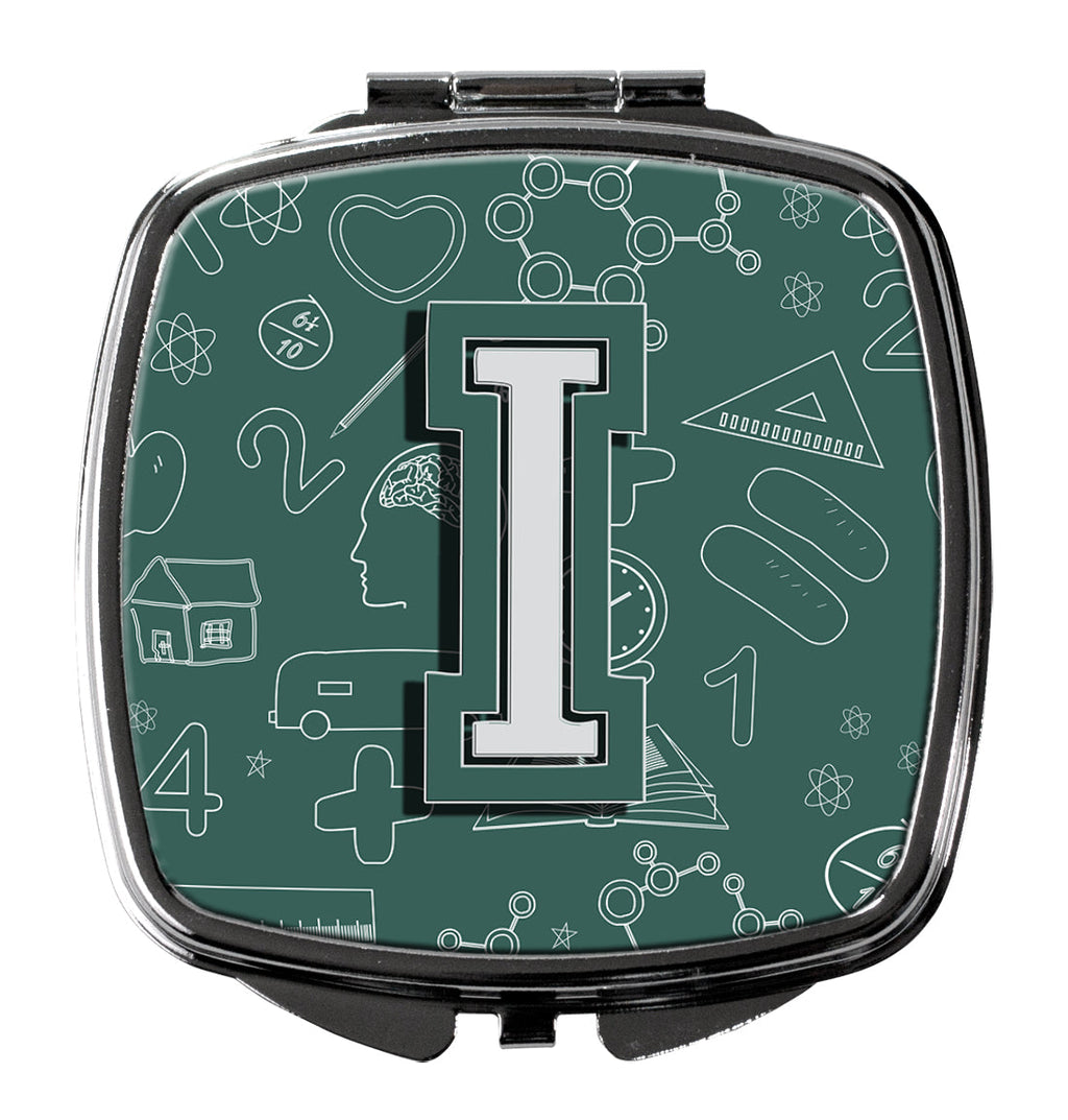 Letter I Back to School Initial Compact Mirror Decorative Travel Makeup Mirror for Women Girls Gifts Pocket Makeup Mirror Folding Handheld