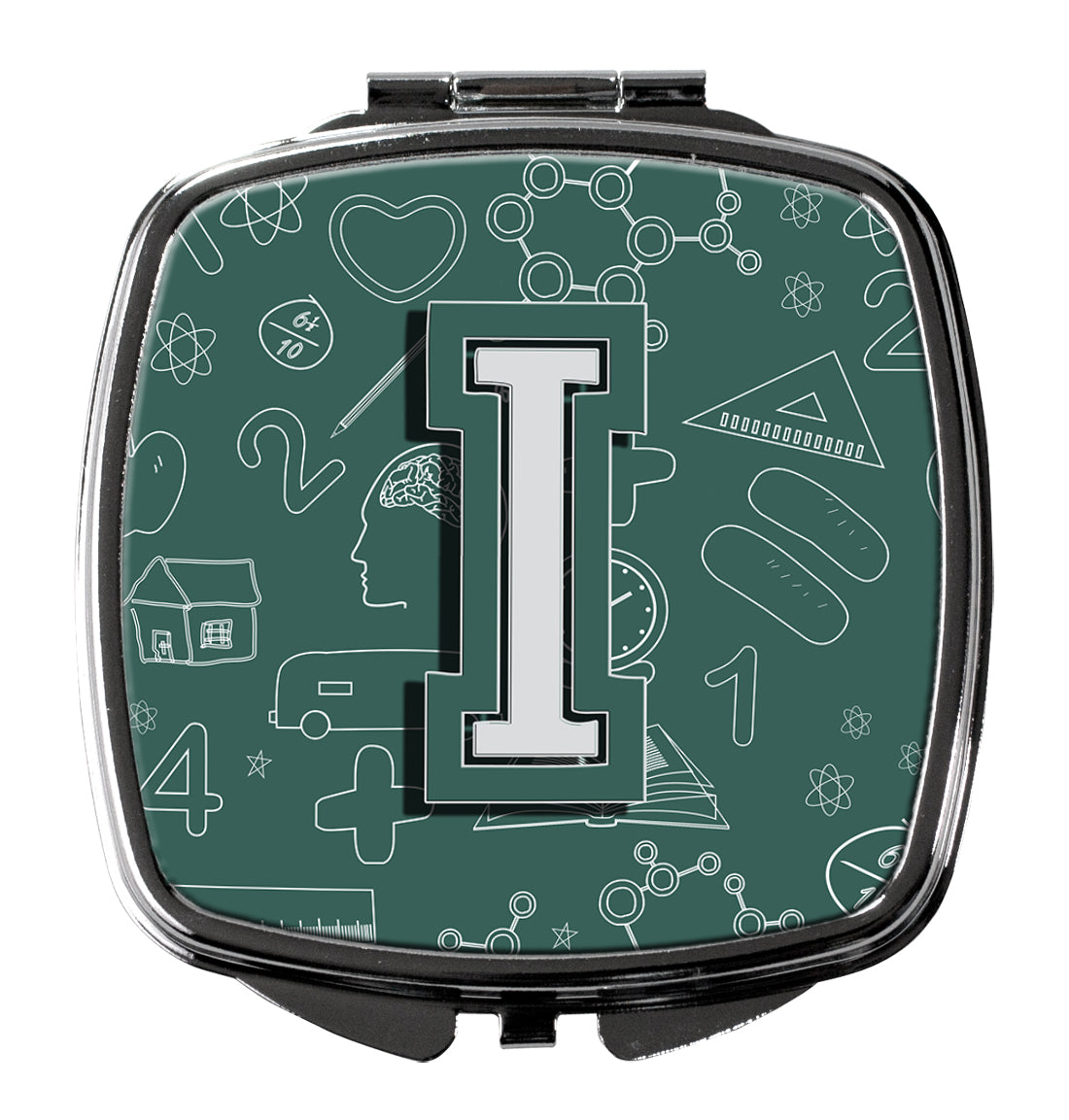 Letter I Back to School Initial Compact Mirror Decorative Travel Makeup Mirror for Women Girls Gifts Pocket Makeup Mirror Folding Handheld