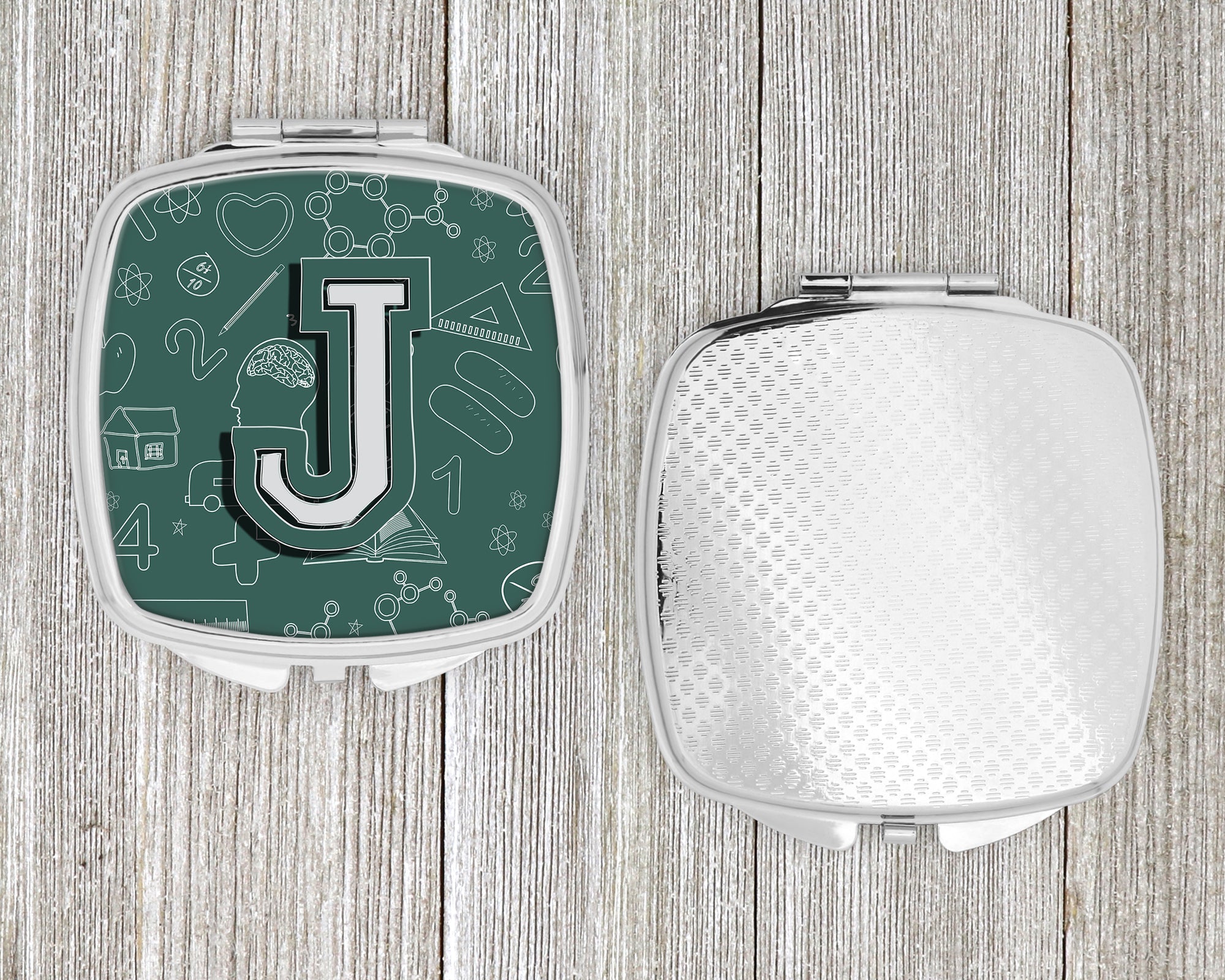 Letter J Back to School Initial Compact Mirror Decorative Travel Makeup Mirror for Women Girls Gifts Pocket Makeup Mirror Folding Handheld