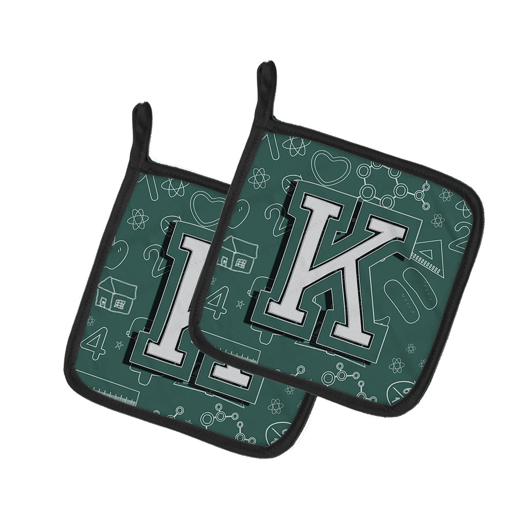 Letter K Back to School Initial Pot Holder Set of 2 Heat Resistant Quilted Hot Pads 7.5 x 7.5 Inch, Insulated Kitchen Trivets for Cooking & Baking