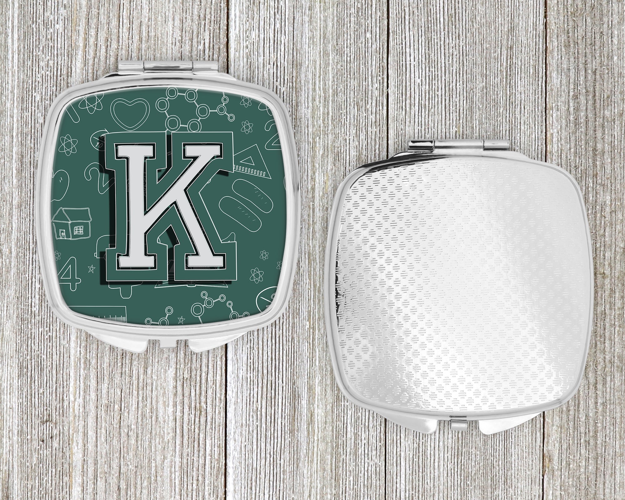 Letter K Back to School Initial Compact Mirror Decorative Travel Makeup Mirror for Women Girls Gifts Pocket Makeup Mirror Folding Handheld