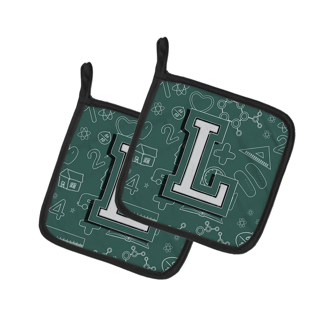 Letter L Back to School Initial Pot Holder Set of 2 Heat Resistant Quilted Hot Pads 7.5 x 7.5 Inch, Insulated Kitchen Trivets for Cooking & Baking