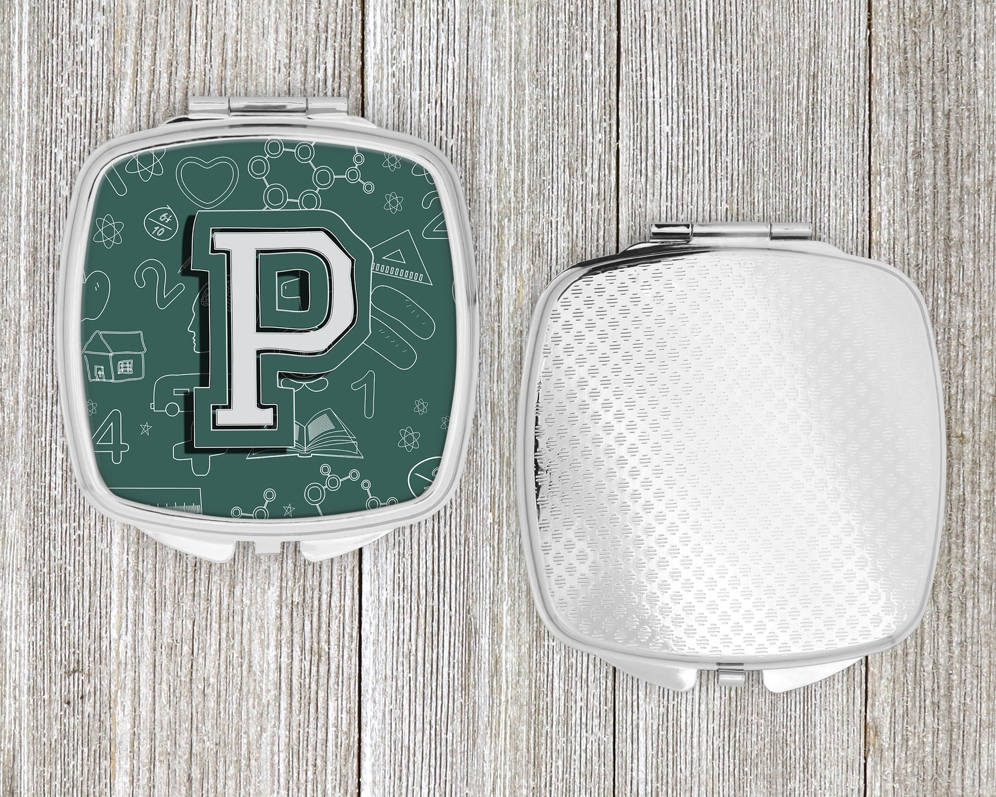 Letter P Back to School Initial Compact Mirror Decorative Travel Makeup Mirror for Women Girls Gifts Pocket Makeup Mirror Folding Handheld