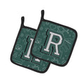 Letter R Back to School Initial Pot Holder Set of 2 Heat Resistant Quilted Hot Pads 7.5 x 7.5 Inch, Insulated Kitchen Trivets for Cooking & Baking