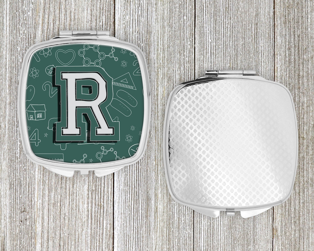Letter R Back to School Initial Compact Mirror Decorative Travel Makeup Mirror for Women Girls Gifts Pocket Makeup Mirror Folding Handheld