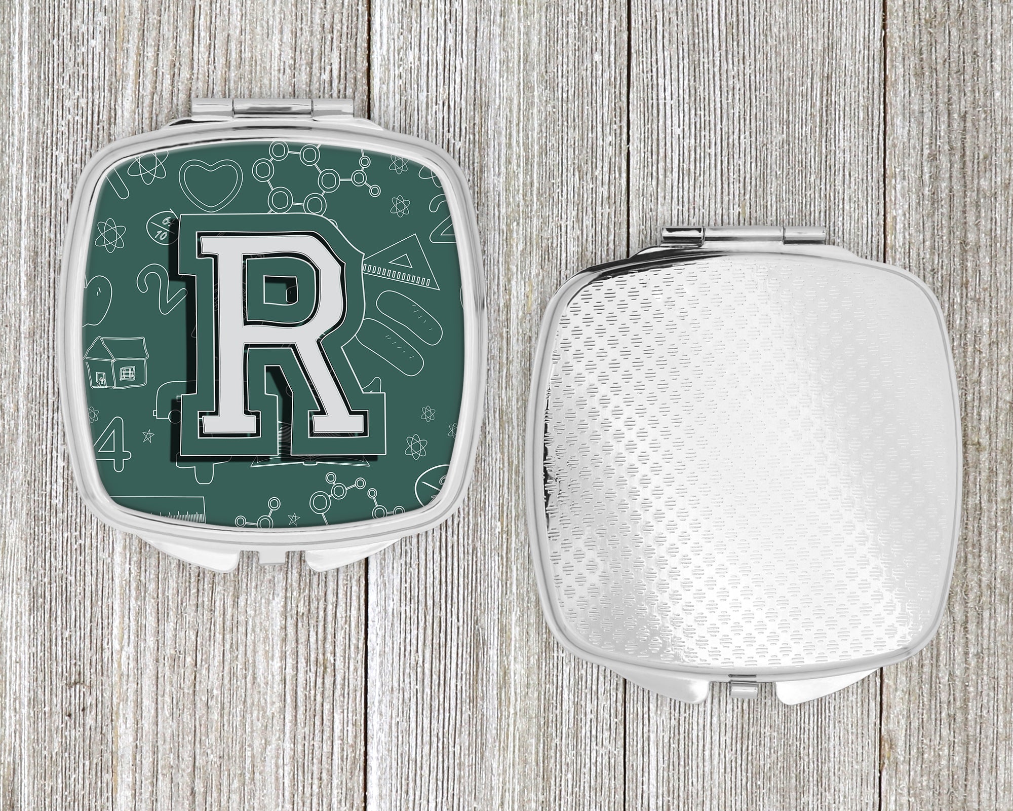 Letter R Back to School Initial Compact Mirror Decorative Travel Makeup Mirror for Women Girls Gifts Pocket Makeup Mirror Folding Handheld