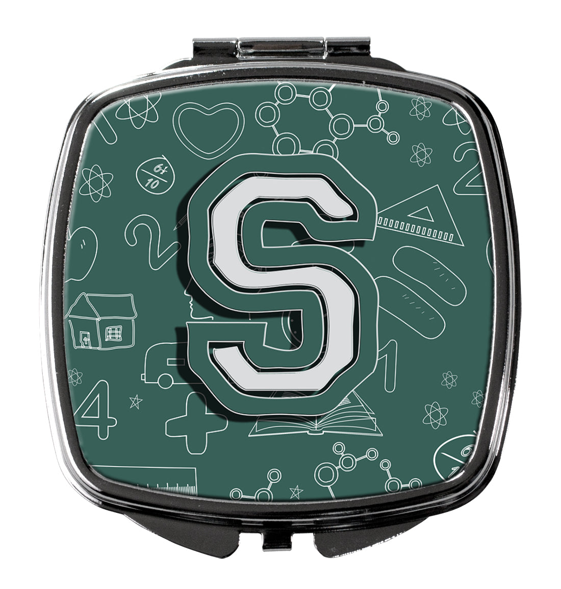Letter S Back to School Initial Compact Mirror Decorative Travel Makeup Mirror for Women Girls Gifts Pocket Makeup Mirror Folding Handheld