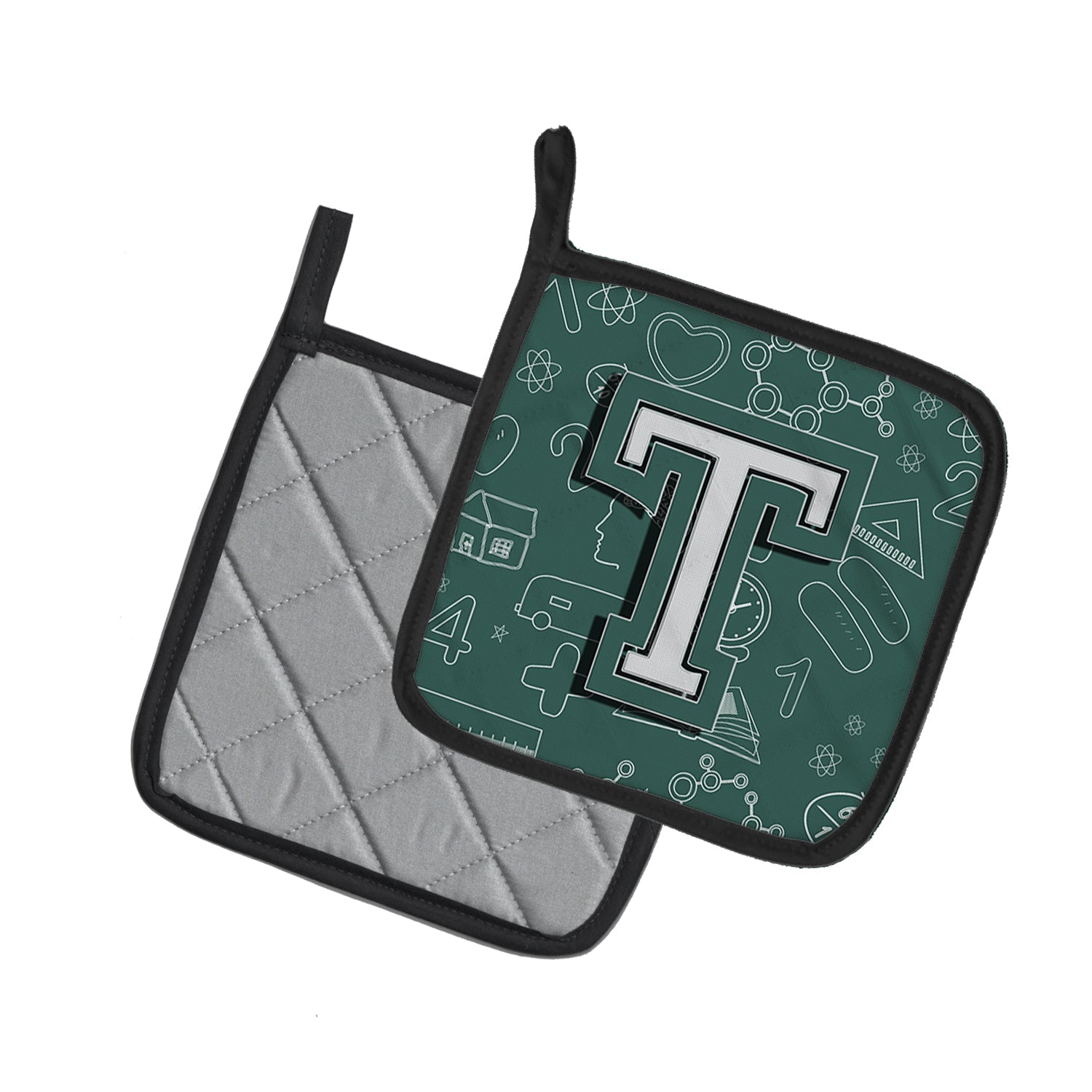 Letter T Back to School Initial Pot Holder Set of 2 Heat Resistant Quilted Hot Pads 7.5 x 7.5 Inch, Insulated Kitchen Trivets for Cooking & Baking