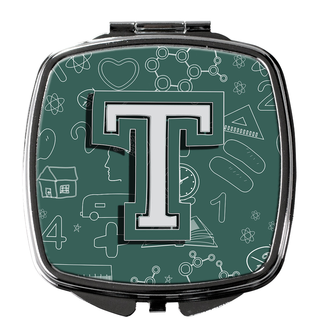 Letter T Back to School Initial Compact Mirror Decorative Travel Makeup Mirror for Women Girls Gifts Pocket Makeup Mirror Folding Handheld
