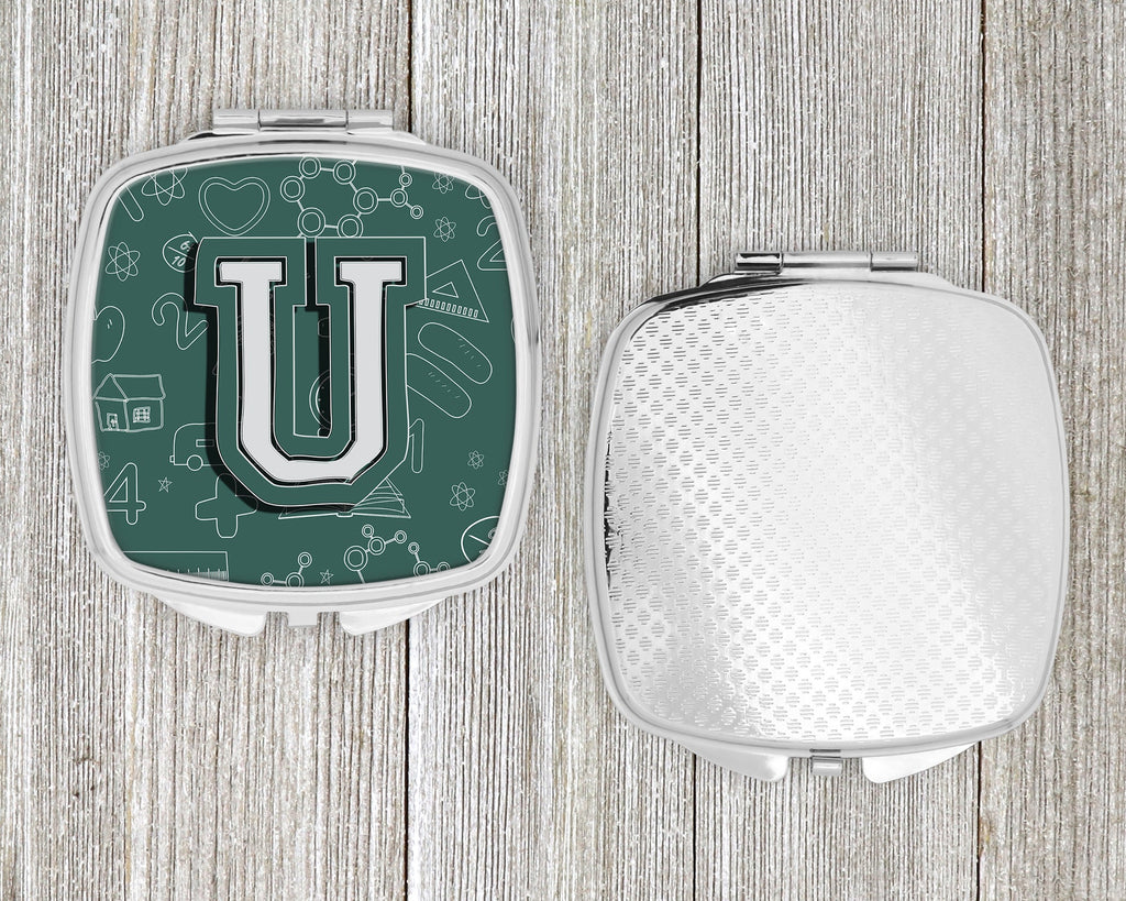 Letter U Back to School Initial Compact Mirror Decorative Travel Makeup Mirror for Women Girls Gifts Pocket Makeup Mirror Folding Handheld