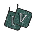Letter V Back to School Initial Pot Holder Set of 2 Heat Resistant Quilted Hot Pads 7.5 x 7.5 Inch, Insulated Kitchen Trivets for Cooking & Baking