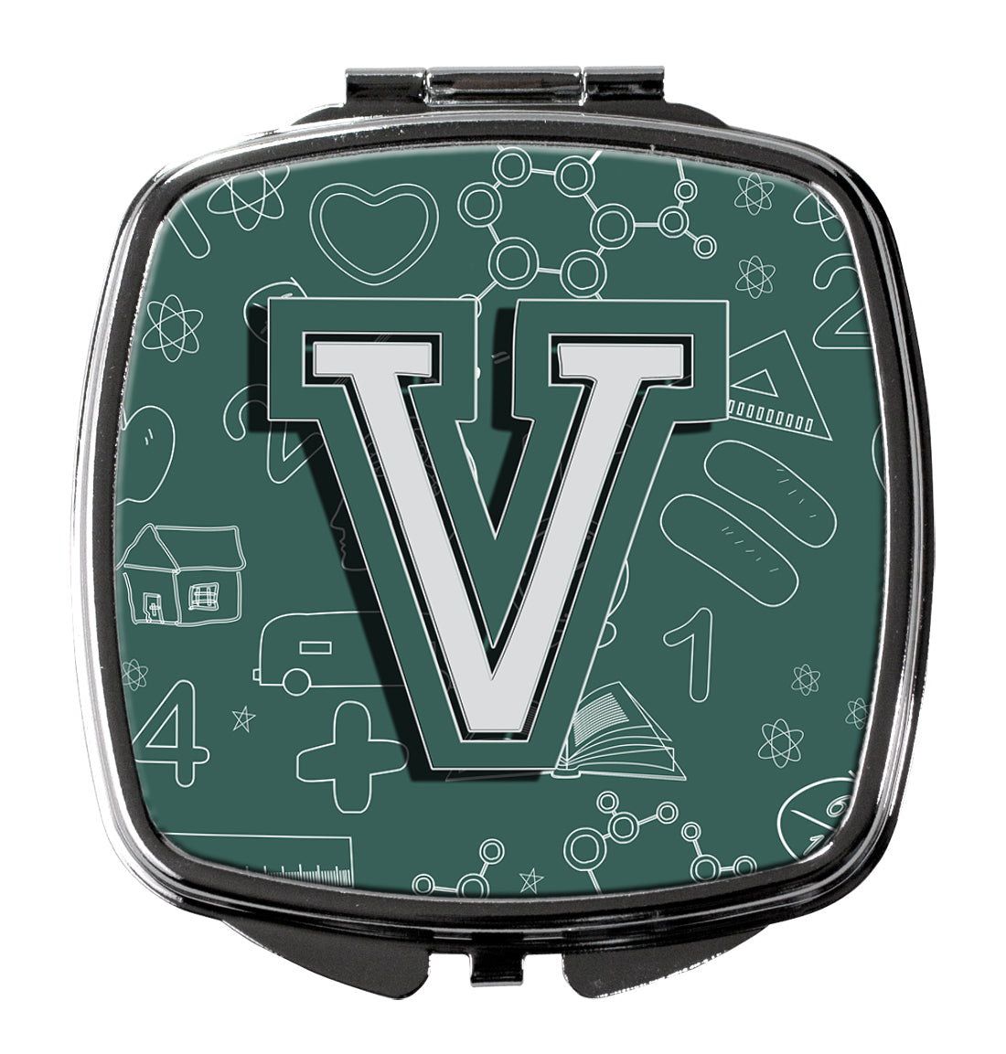 Letter V Back to School Initial Compact Mirror Decorative Travel Makeup Mirror for Women Girls Gifts Pocket Makeup Mirror Folding Handheld