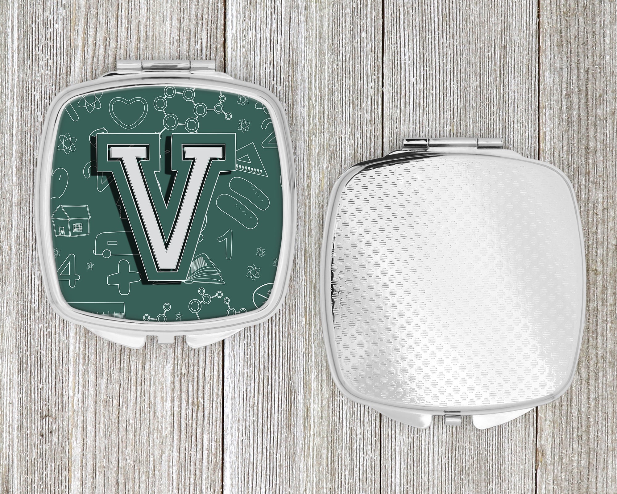 Letter V Back to School Initial Compact Mirror Decorative Travel Makeup Mirror for Women Girls Gifts Pocket Makeup Mirror Folding Handheld