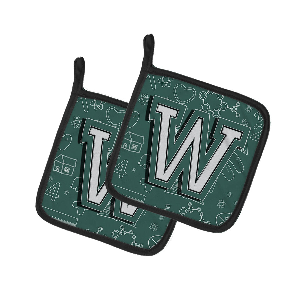 Letter W Back to School Initial Pot Holder Set of 2 Heat Resistant Quilted Hot Pads 7.5 x 7.5 Inch, Insulated Kitchen Trivets for Cooking & Baking