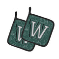 Letter W Back to School Initial Pot Holder Set of 2 Heat Resistant Quilted Hot Pads 7.5 x 7.5 Inch, Insulated Kitchen Trivets for Cooking & Baking