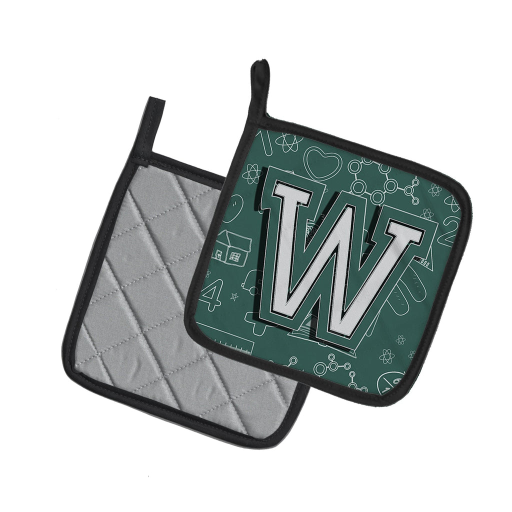 Letter W Back to School Initial Pot Holder Set of 2 Heat Resistant Quilted Hot Pads 7.5 x 7.5 Inch, Insulated Kitchen Trivets for Cooking & Baking