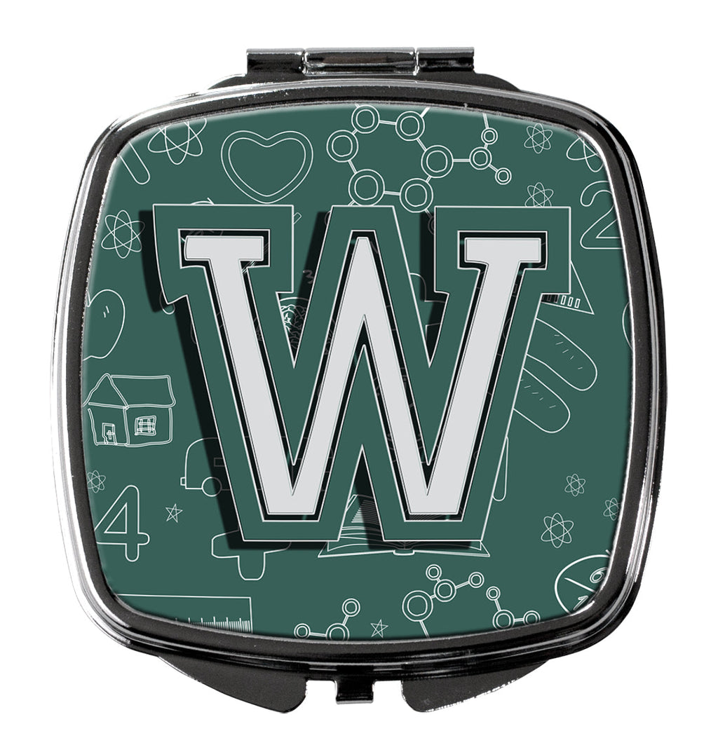 Letter W Back to School Initial Compact Mirror Decorative Travel Makeup Mirror for Women Girls Gifts Pocket Makeup Mirror Folding Handheld