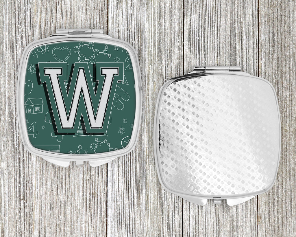 Letter W Back to School Initial Compact Mirror Decorative Travel Makeup Mirror for Women Girls Gifts Pocket Makeup Mirror Folding Handheld