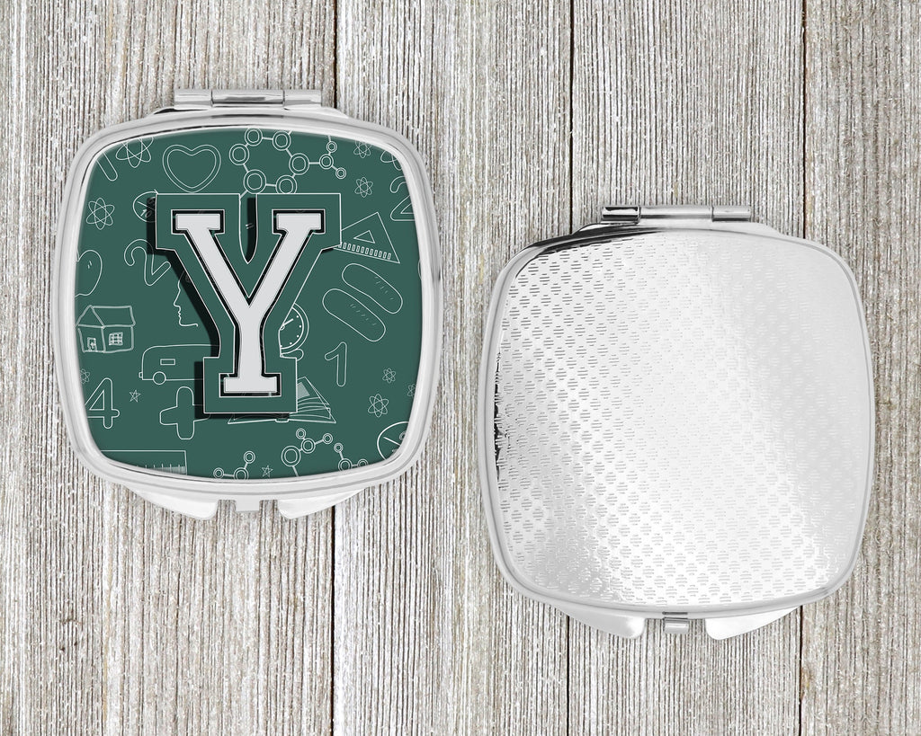 Letter Y Back to School Initial Compact Mirror Decorative Travel Makeup Mirror for Women Girls Gifts Pocket Makeup Mirror Folding Handheld