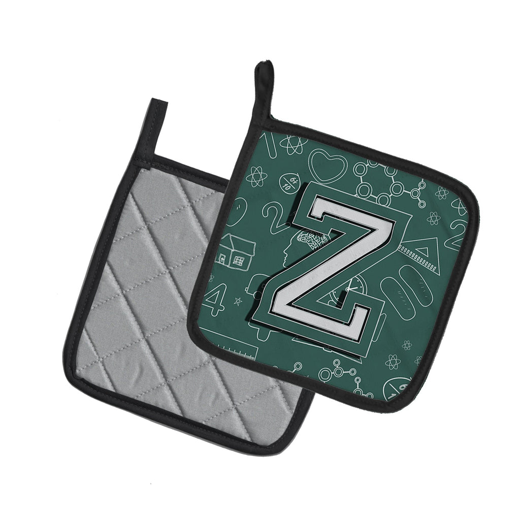 Letter Z Back to School Initial Pot Holder Set of 2 Heat Resistant Quilted Hot Pads 7.5 x 7.5 Inch, Insulated Kitchen Trivets for Cooking & Baking