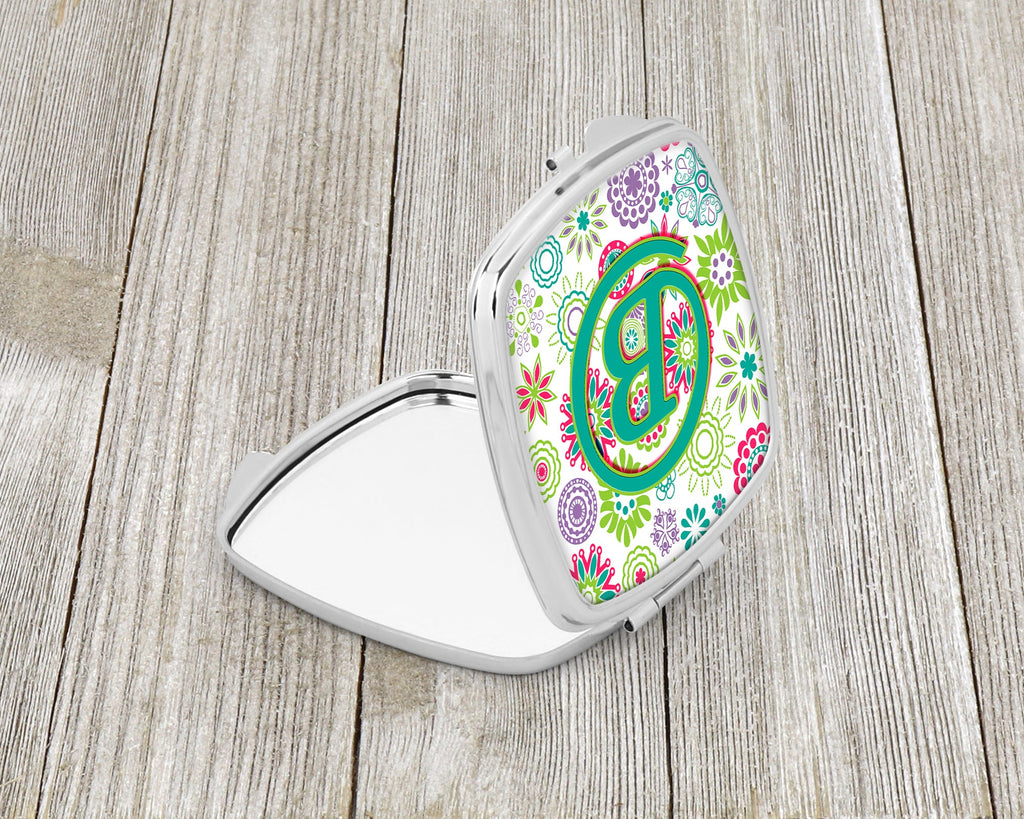Letter B Flowers Pink Teal Green Initial Compact Mirror Decorative Travel Makeup Mirror for Women Girls Gifts Pocket Makeup Mirror Folding Handheld