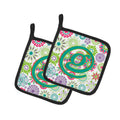 Letter G Flowers Pink Teal Green Initial Pot Holder Set of 2 Heat Resistant Quilted Hot Pads 7.5 x 7.5 Inch, Insulated Kitchen Trivets for Cooking & Baking