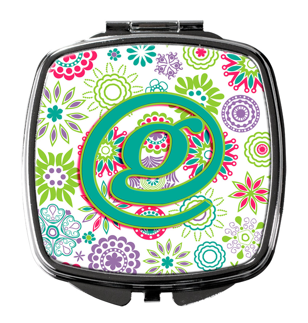 Letter G Flowers Pink Teal Green Initial Compact Mirror Decorative Travel Makeup Mirror for Women Girls Gifts Pocket Makeup Mirror Folding Handheld
