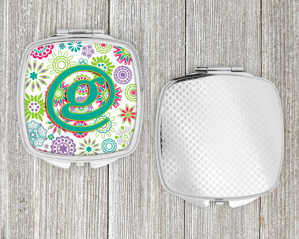 Letter G Flowers Pink Teal Green Initial Compact Mirror Decorative Travel Makeup Mirror for Women Girls Gifts Pocket Makeup Mirror Folding Handheld
