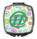 Letter H Flowers Pink Teal Green Initial Compact Mirror Decorative Travel Makeup Mirror for Women Girls Gifts Pocket Makeup Mirror Folding Handheld