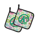 Letter K Flowers Pink Teal Green Initial Pot Holder Set of 2 Heat Resistant Quilted Hot Pads 7.5 x 7.5 Inch, Insulated Kitchen Trivets for Cooking & Baking