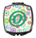 Letter O Flowers Pink Teal Green Initial Compact Mirror Decorative Travel Makeup Mirror for Women Girls Gifts Pocket Makeup Mirror Folding Handheld