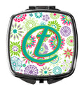 Letter T Flowers Pink Teal Green Initial Compact Mirror Decorative Travel Makeup Mirror for Women Girls Gifts Pocket Makeup Mirror Folding Handheld